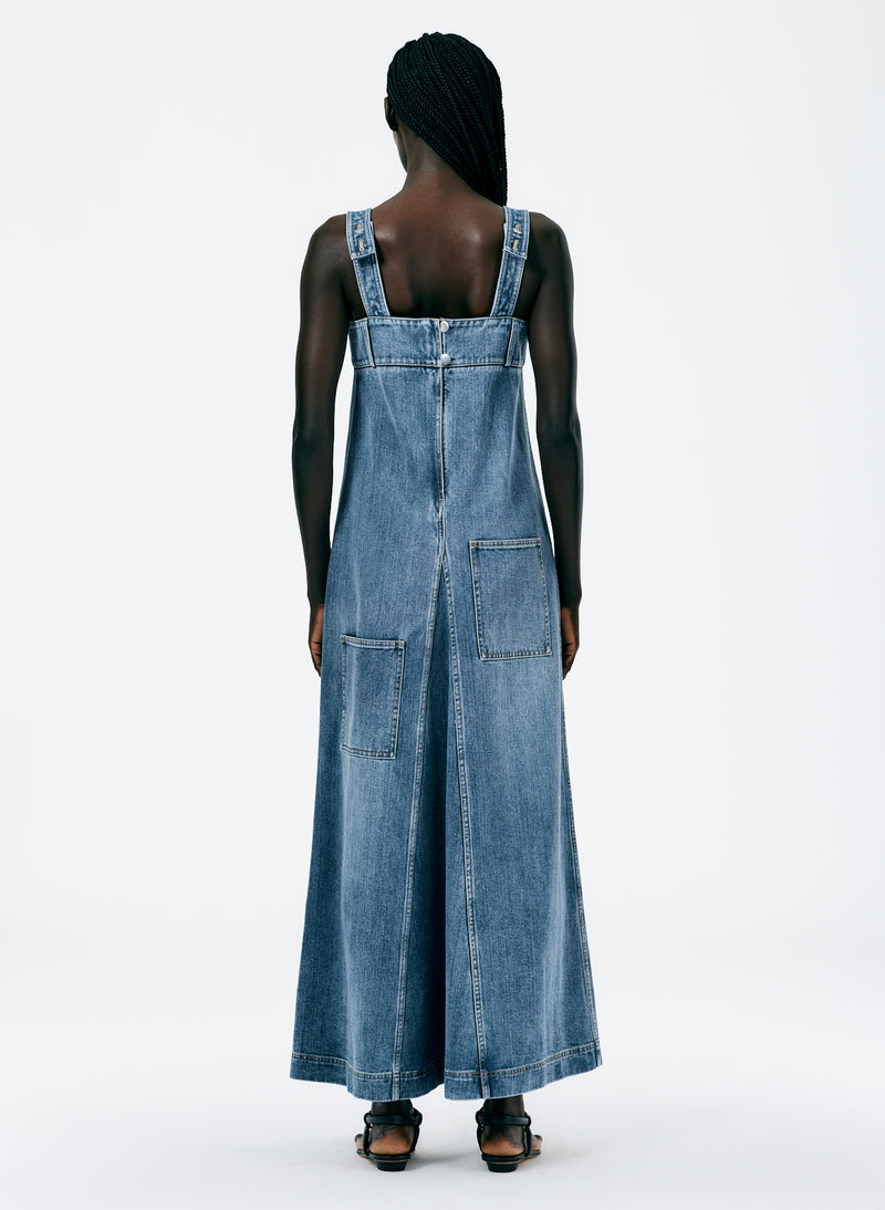 Classic Wash Denim Overall Maxi Dress Classic Blue-3