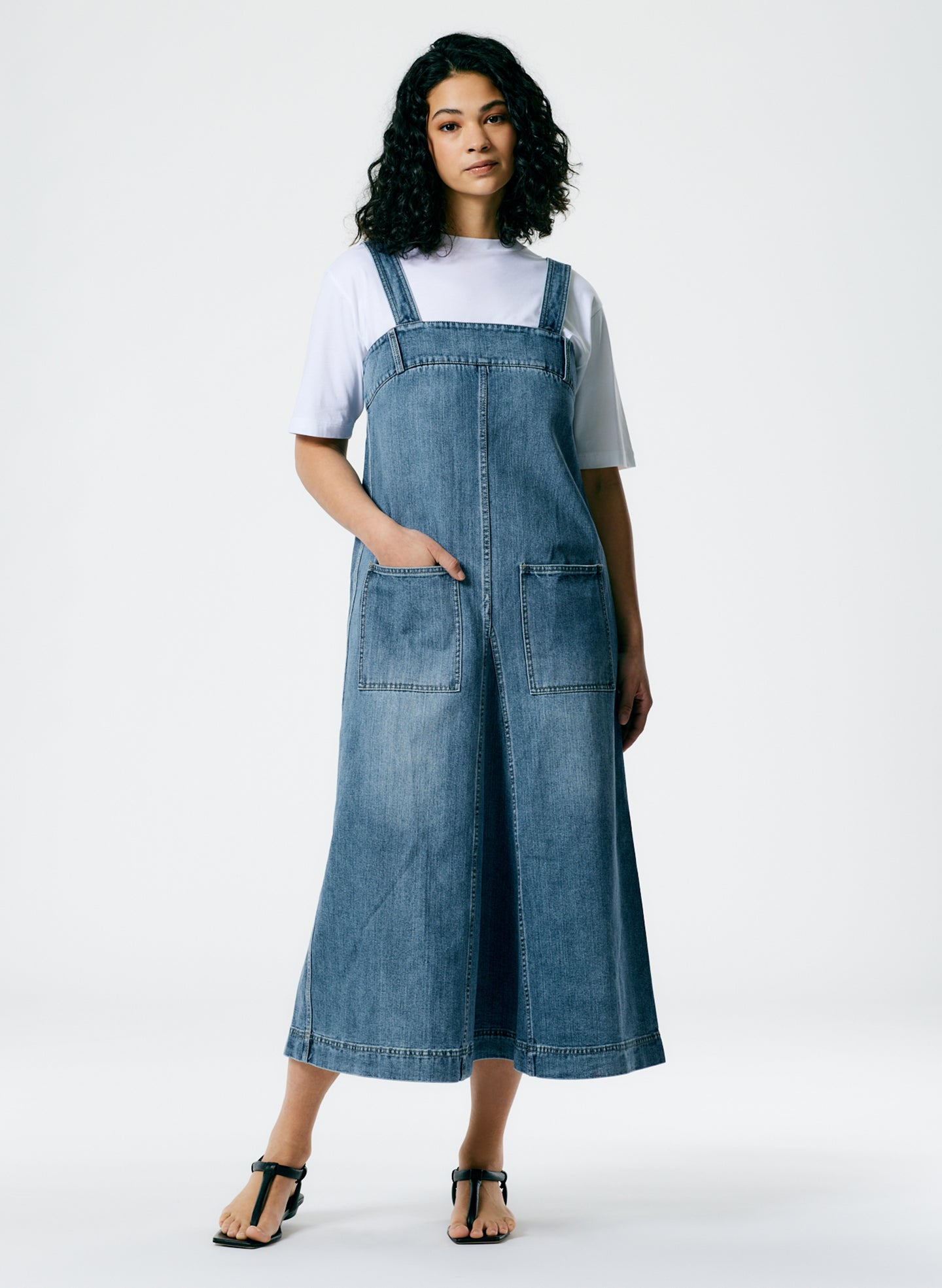 Classic Wash Denim Midi Overall Dress - Classic Blue-1