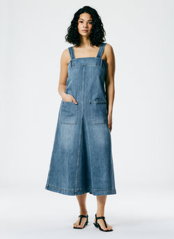 Classic Wash Denim Midi Overall Dress Classic Blue-8