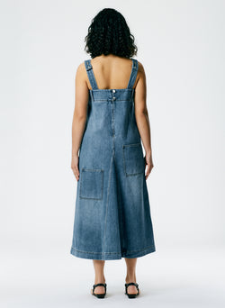 Classic Wash Denim Midi Overall Dress Classic Blue-10