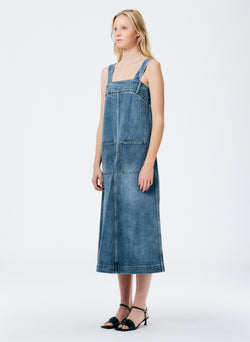 Classic Wash Denim Midi Overall Dress Classic Blue-2