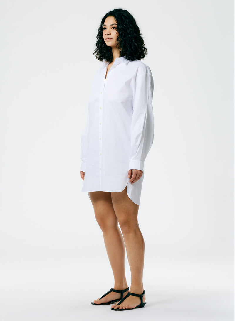Eco Poplin Twisted Sleeve Dress White-3