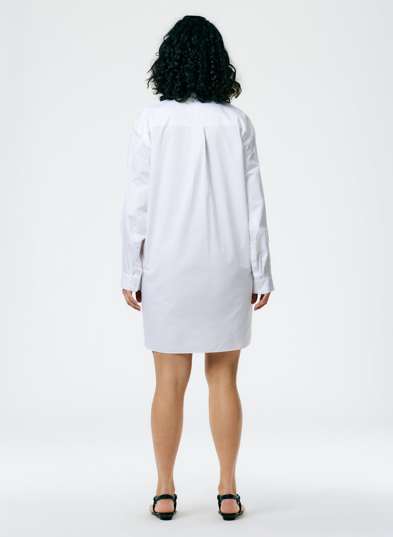 Eco Poplin Twisted Sleeve Dress White-4