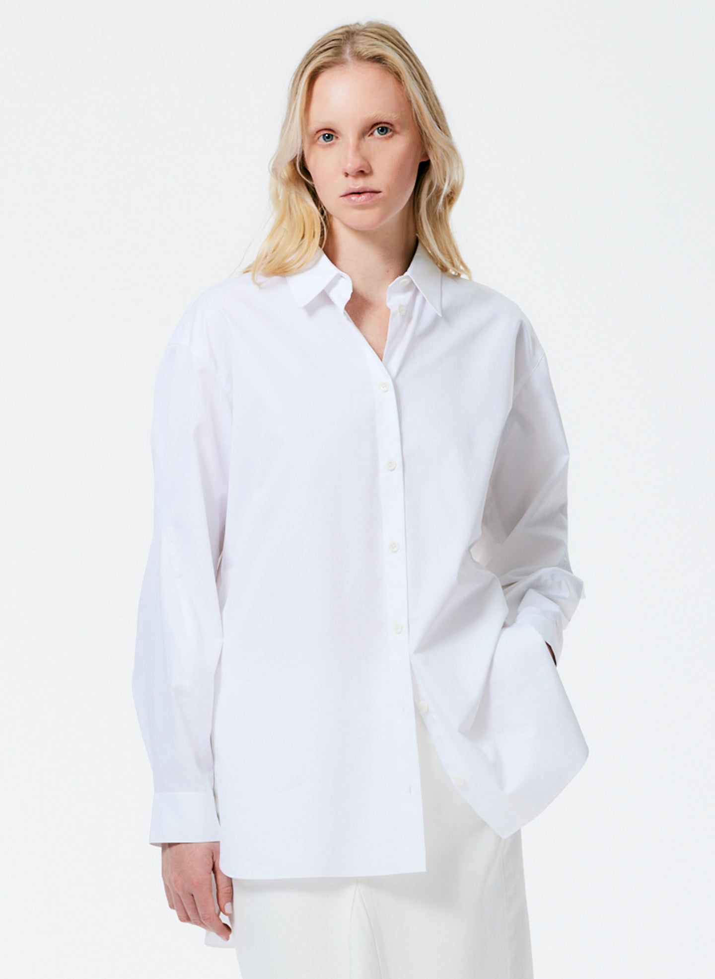 Eco Poplin Twisted Sleeve Shirt - White-1