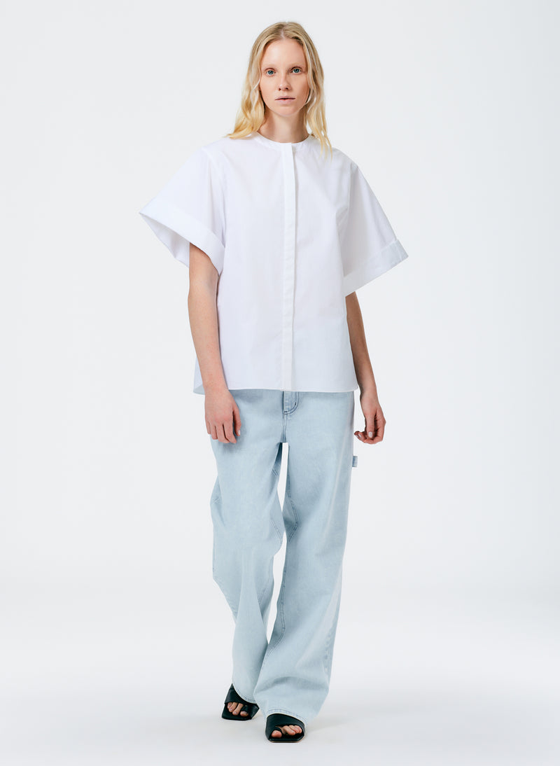 Eco Poplin Rolled Sleeve Shirt White-1