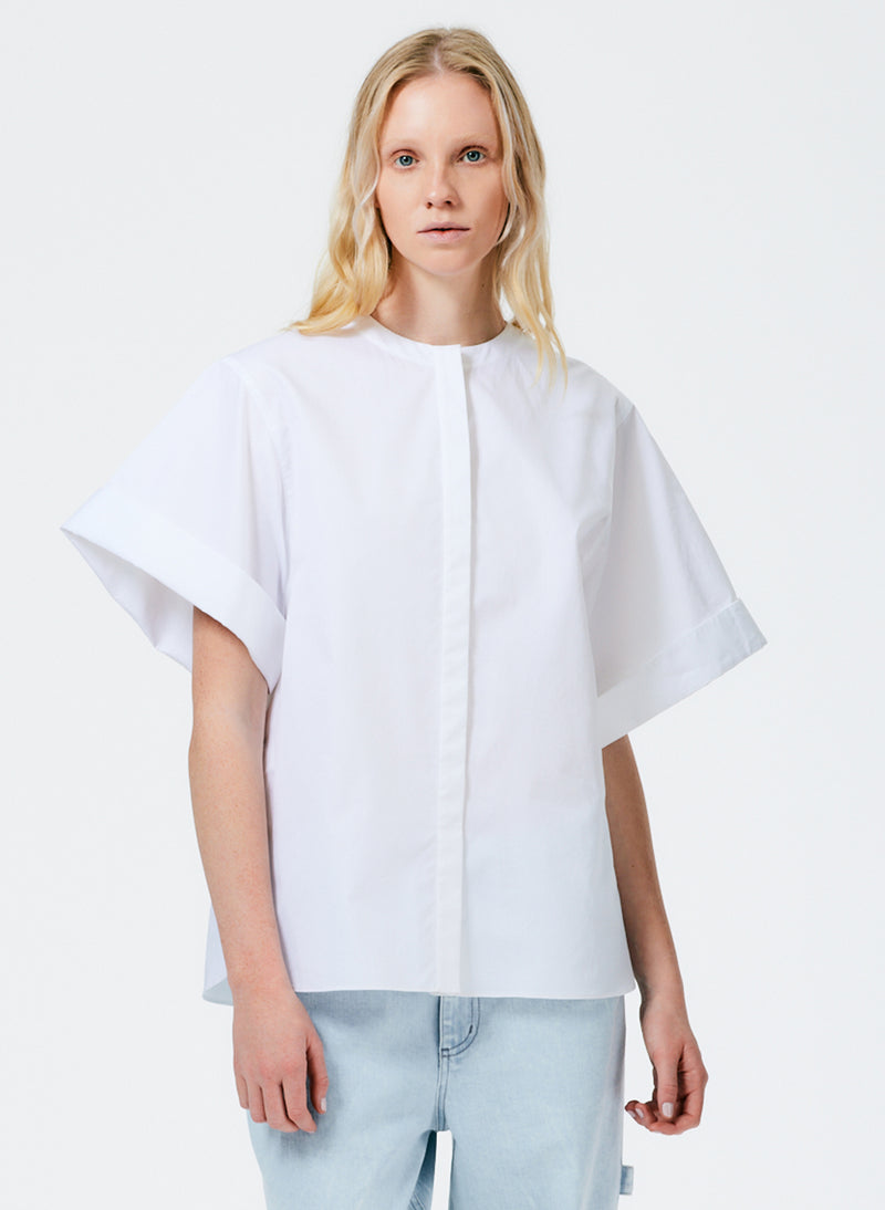 Eco Poplin Rolled Sleeve Shirt White-1