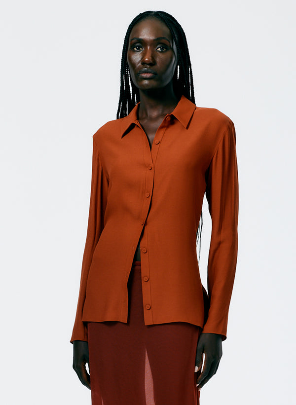 Feather Weight Eco Crepe Slim Shirt - Oak Brown-1