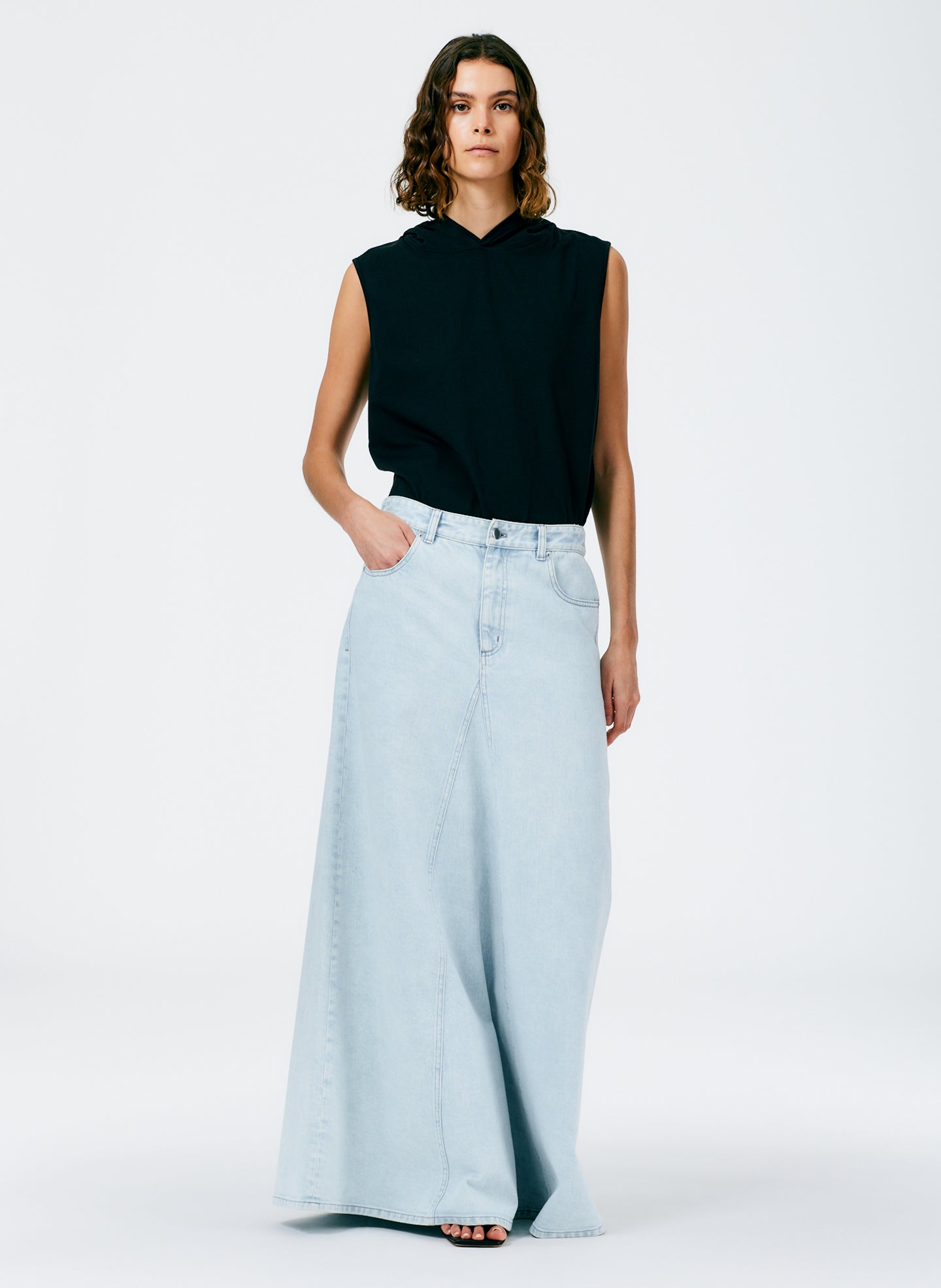 Bleached Denim Godet Maxi Skirt - Bleached Denim-1