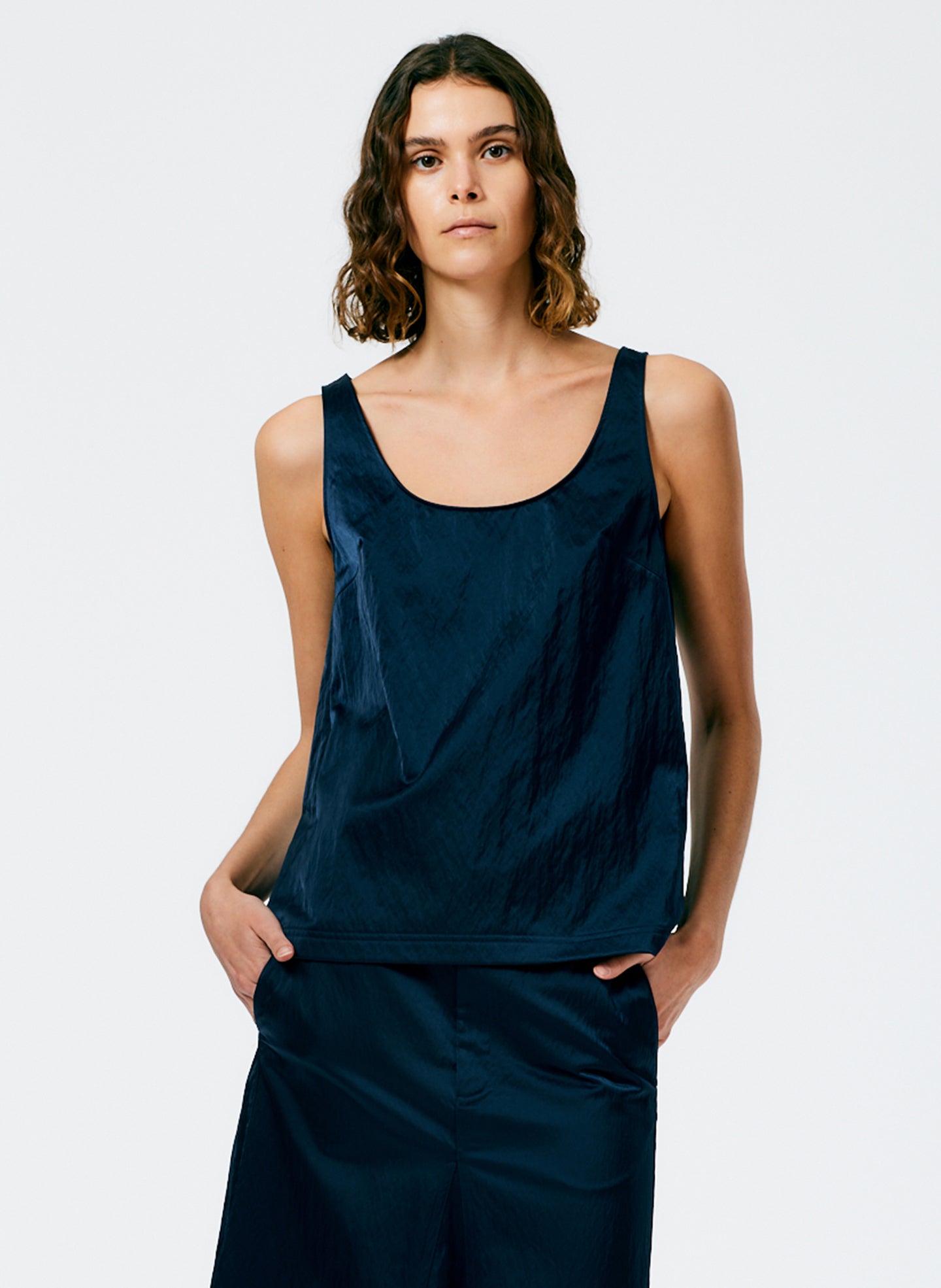 Luxe Eco Satin Nylon Scoopneck Tank - Navy-1