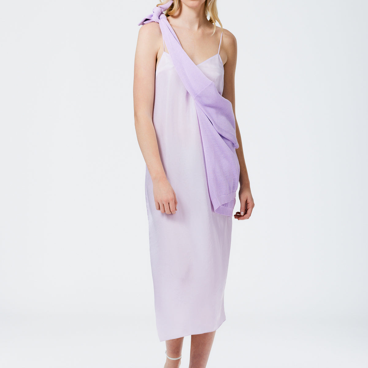 tibi lavender pleated dress Drapey Jersey Cut Out Sculpted Shirred Dress Plum/Dusty Lavender Multi / 04 / S123DJ1564