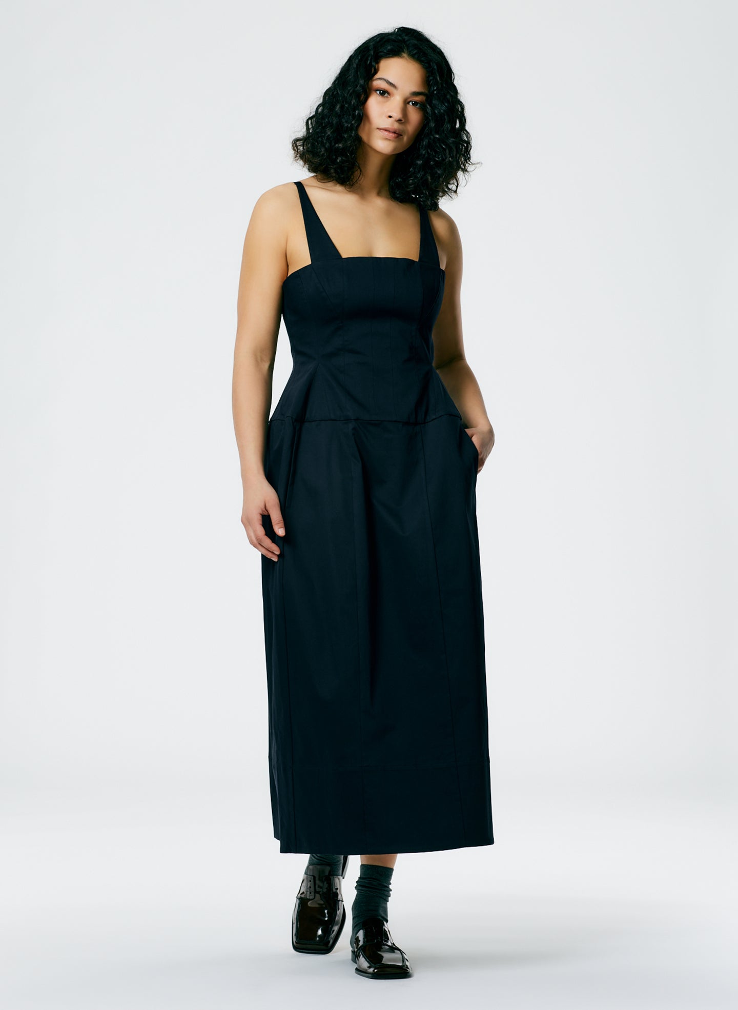 tibi corset dress Navy / 00 / S123MS1561 Mila Stretch Satin Corset Lantern Dress