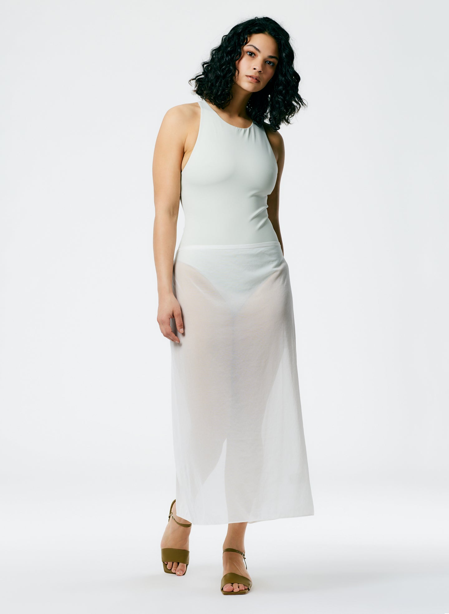 Sheer Gauze Maxi Pencil Skirt - White-1