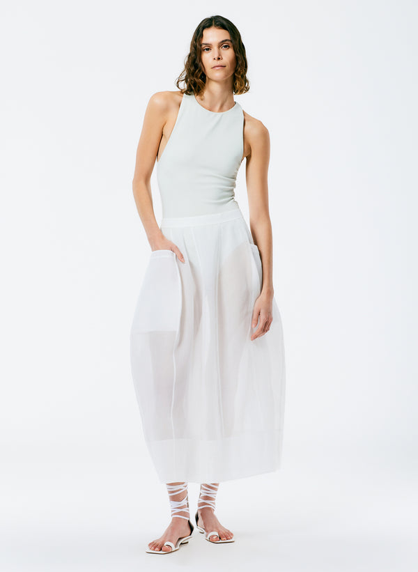 Starch Cotton Organza Lantern Skirt - White-1