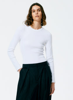 Ribbed T-Shirt Long Sleeve Bodysuit White-1