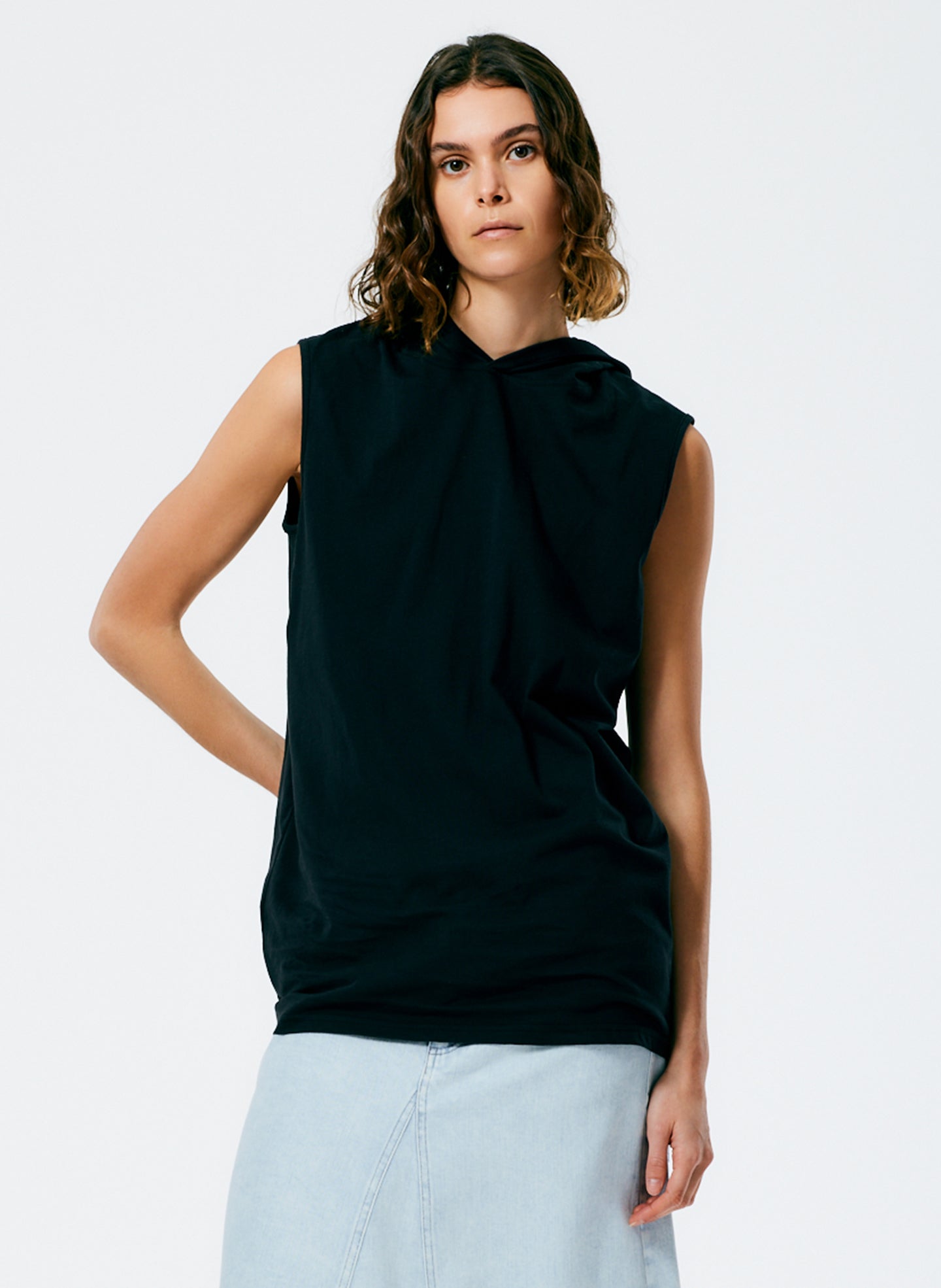 T-Shirt Hoodie Tunic Top - Black-1