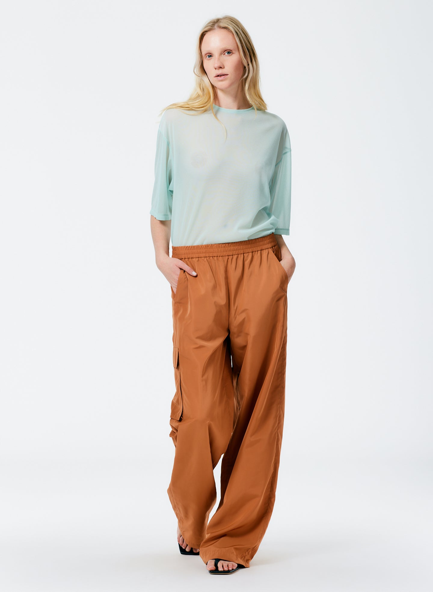 Italian Sporty Nylon Wide Leg Pull on Pant - Sienna-1