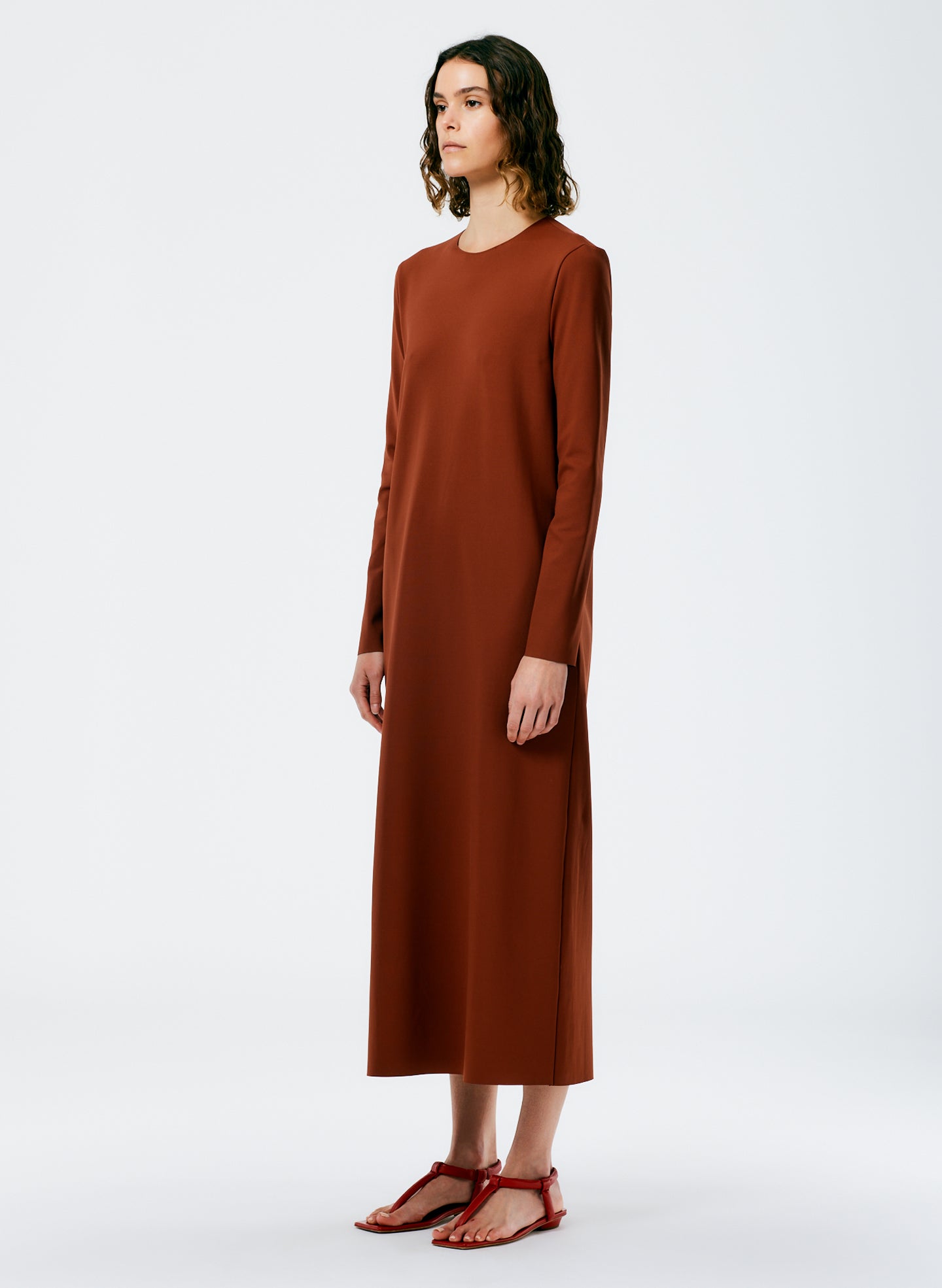 tibi open back sweatshirt dress Redwood / 00 / S123UK1559 Compact Ultra Stretch Knit Long Sleeve Open Back Dress