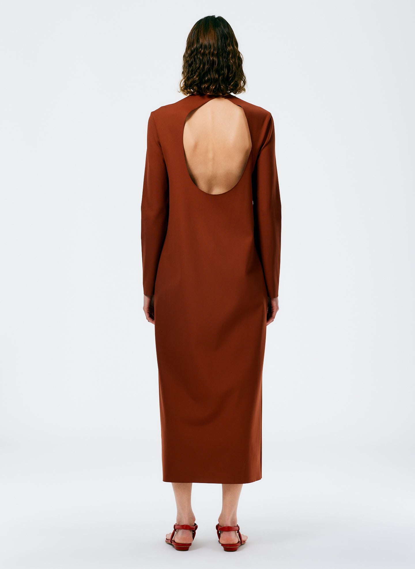 Redwood / 00 / S123UK1559 Compact Ultra Stretch Knit Long Sleeve Open Back Dress Redwood / 00 / S123UK1559 Compact Ultra Stretch Knit Long Sleeve Open Back Dress