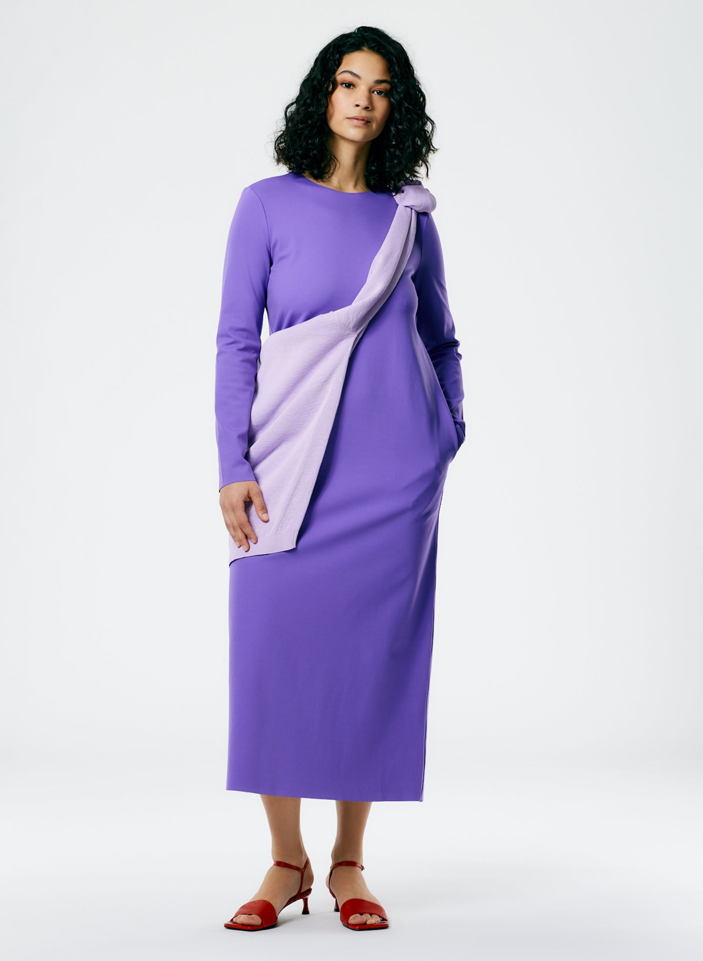 Compact Ultra Stretch Knit Long Sleeve Open Back Dress - Violet-1