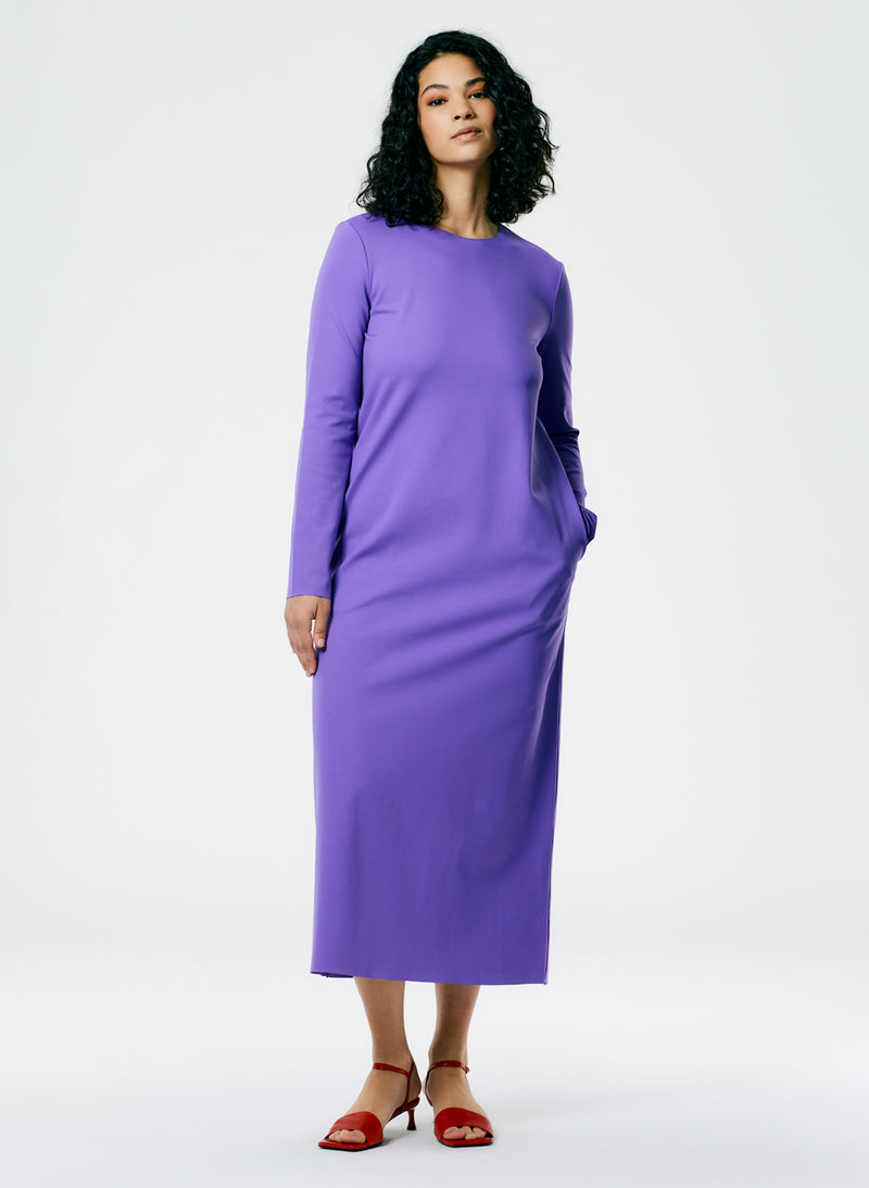 Compact Ultra Stretch Knit Long Sleeve Open Back Dress Violet-4