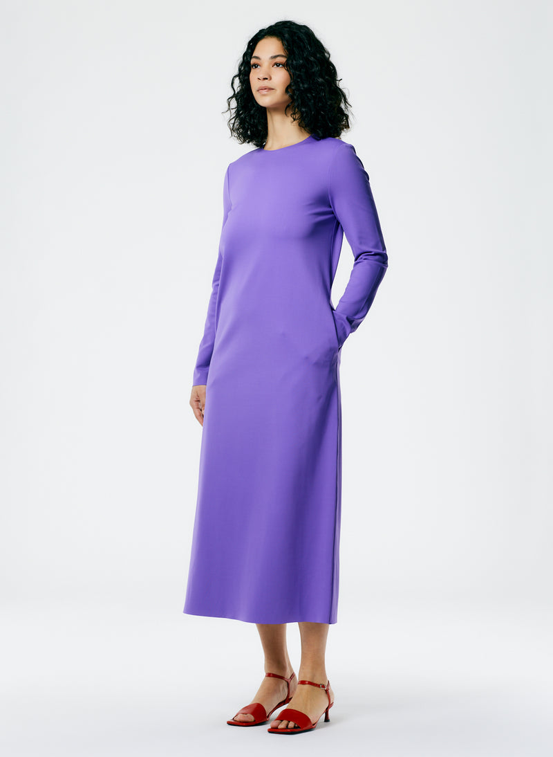 Compact Ultra Stretch Knit Long Sleeve Open Back Dress Violet-5