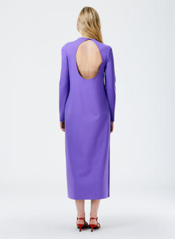 Compact Ultra Stretch Knit Long Sleeve Open Back Dress Violet-3