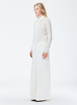 White Denim Godet Maxi Skirt White-2