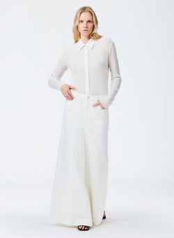 White Denim Godet Maxi Skirt White-1