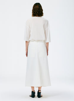 White Denim Godet Midi Skirt White-3