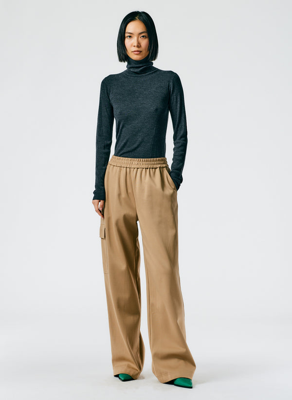 Active Knit Wide Leg Pull On Pant - Tan-04