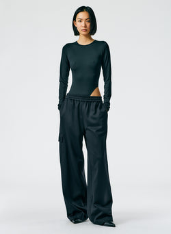Women knitted black set with palazzo pants and wrap knitted top
