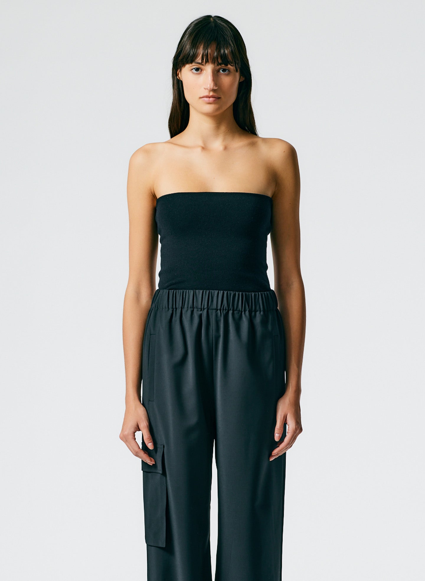 Compact Stretch Cashmere Tube Top - Black-01