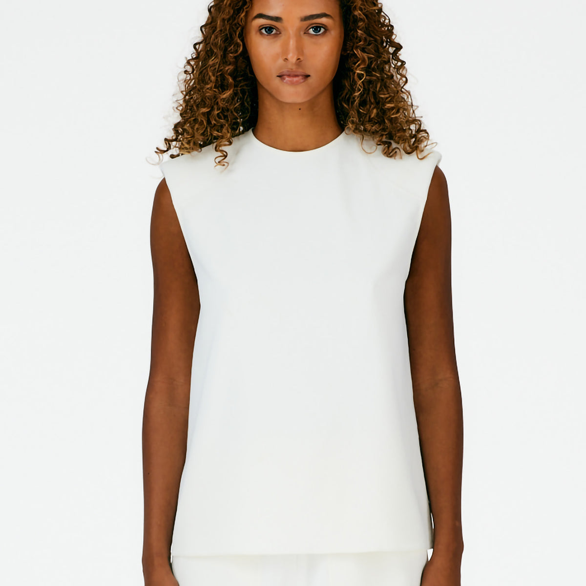 Chalky Drape Padded Shoulder Sleeveless Top – Tibi Official