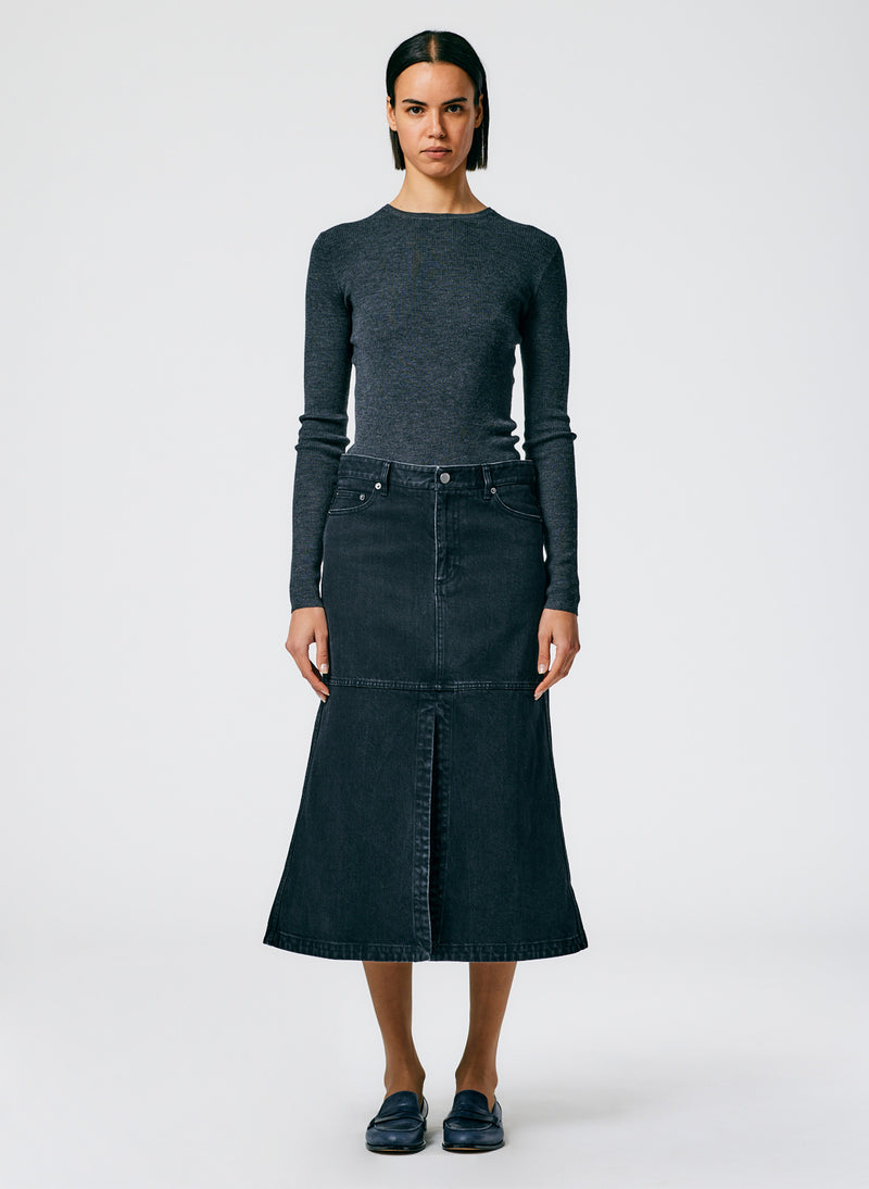 Womens Black Denim Midi Skirt | Peacocks