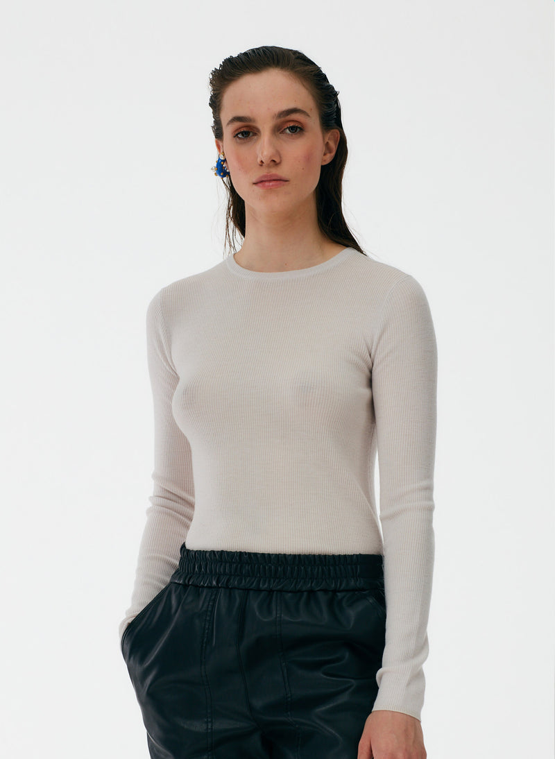 Feather Weight Ribbed Crewneck Pullover Sweater – Tibi Official