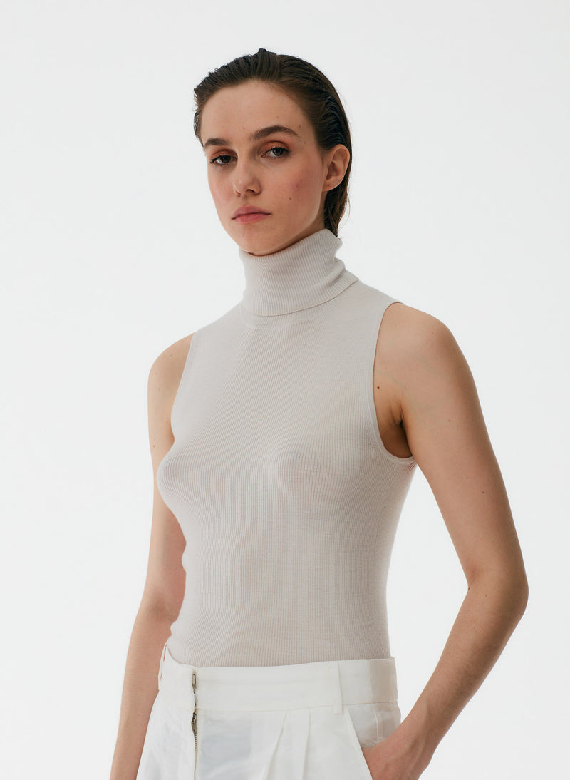 Feather Weight Ribbed Turtleneck Sweater Tank Stone-5