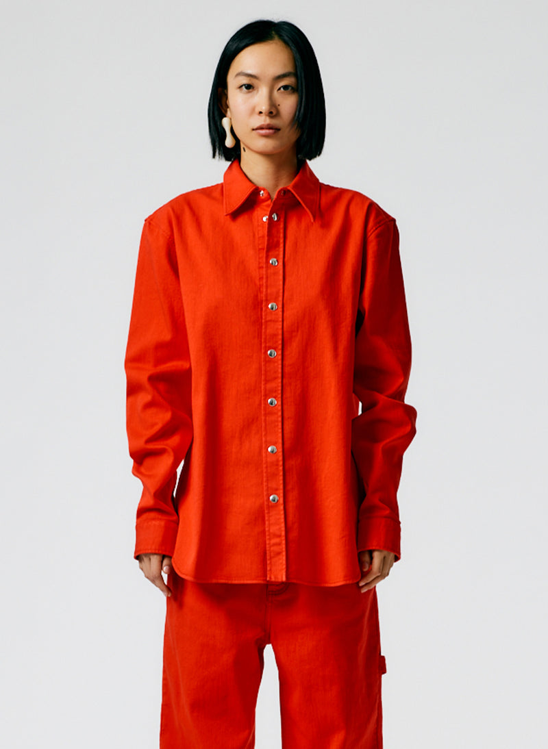 Garment Washed Twill Easy Shirt Red-01