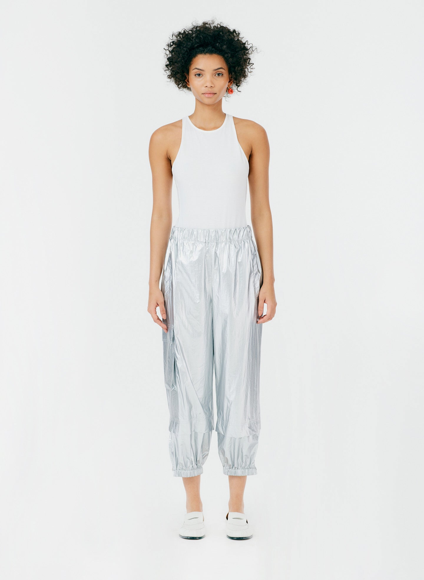 Metallic Nylon Pull On Wilt Jogger - Silver-01