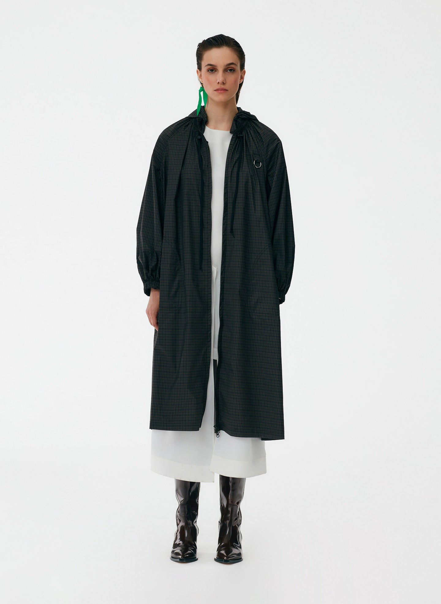 Menswear Tech Poly Long Anorak - Grey Houndstooth-1