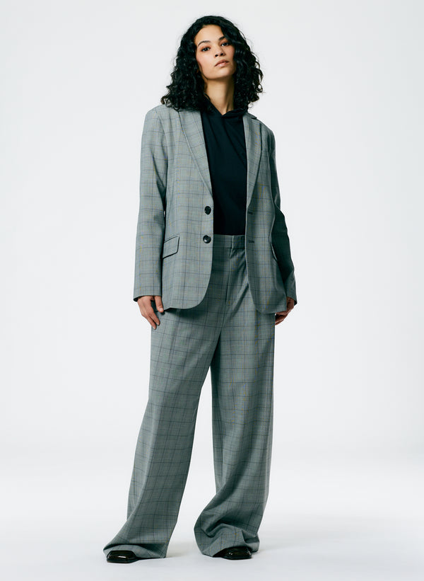 Menswear Suiting Asymmetrical Pleat Stella Pant - White/Black Multi-1