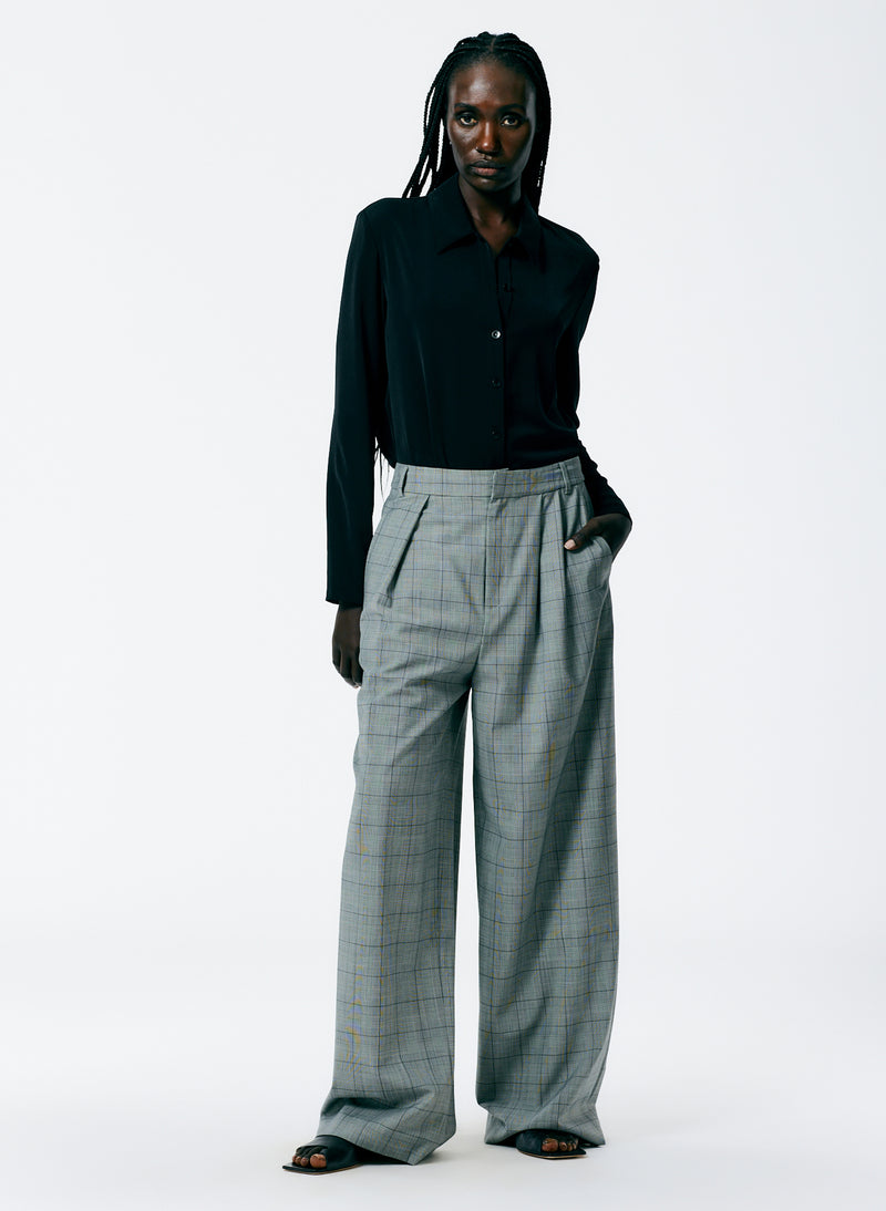 Menswear Suiting Asymmetrical Pleat Stella Pant White/Black Multi-1