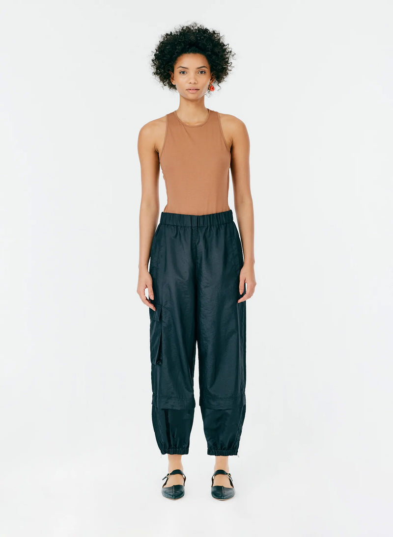 Crispy Nylon Pull On Wilt Jogger- Long Black-1