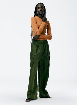 Stella Crispy Nylon Pleated Cargo Pant Army Green-1