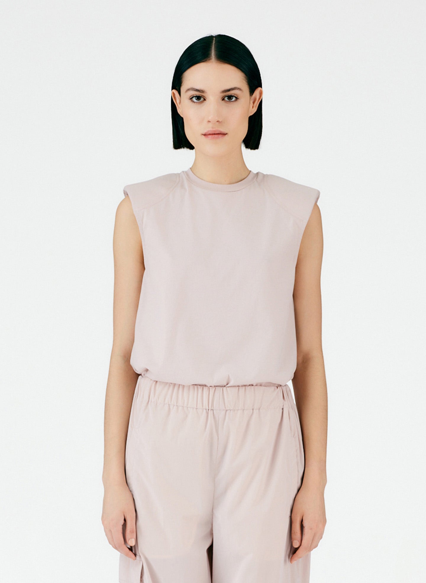 Padded Shoulder Sleeveless Top - Powder Pink-01