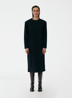 Punto Milano Long Sleeve Shoulder Pad T-Shirt Dress Black-1