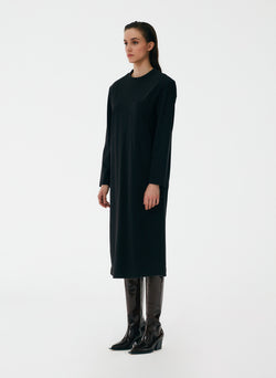 Punto Milano Long Sleeve Shoulder Pad T-Shirt Dress Black-2