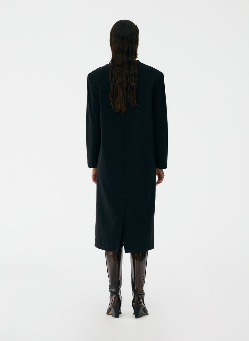 Punto Milano Long Sleeve Shoulder Pad T-Shirt Dress Black-3
