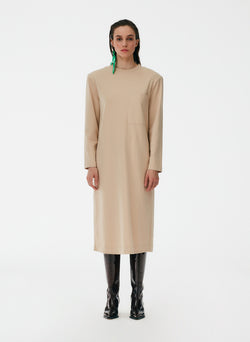 Punto Milano Long Sleeve Shoulder Pad T-Shirt Dress Toffee-1