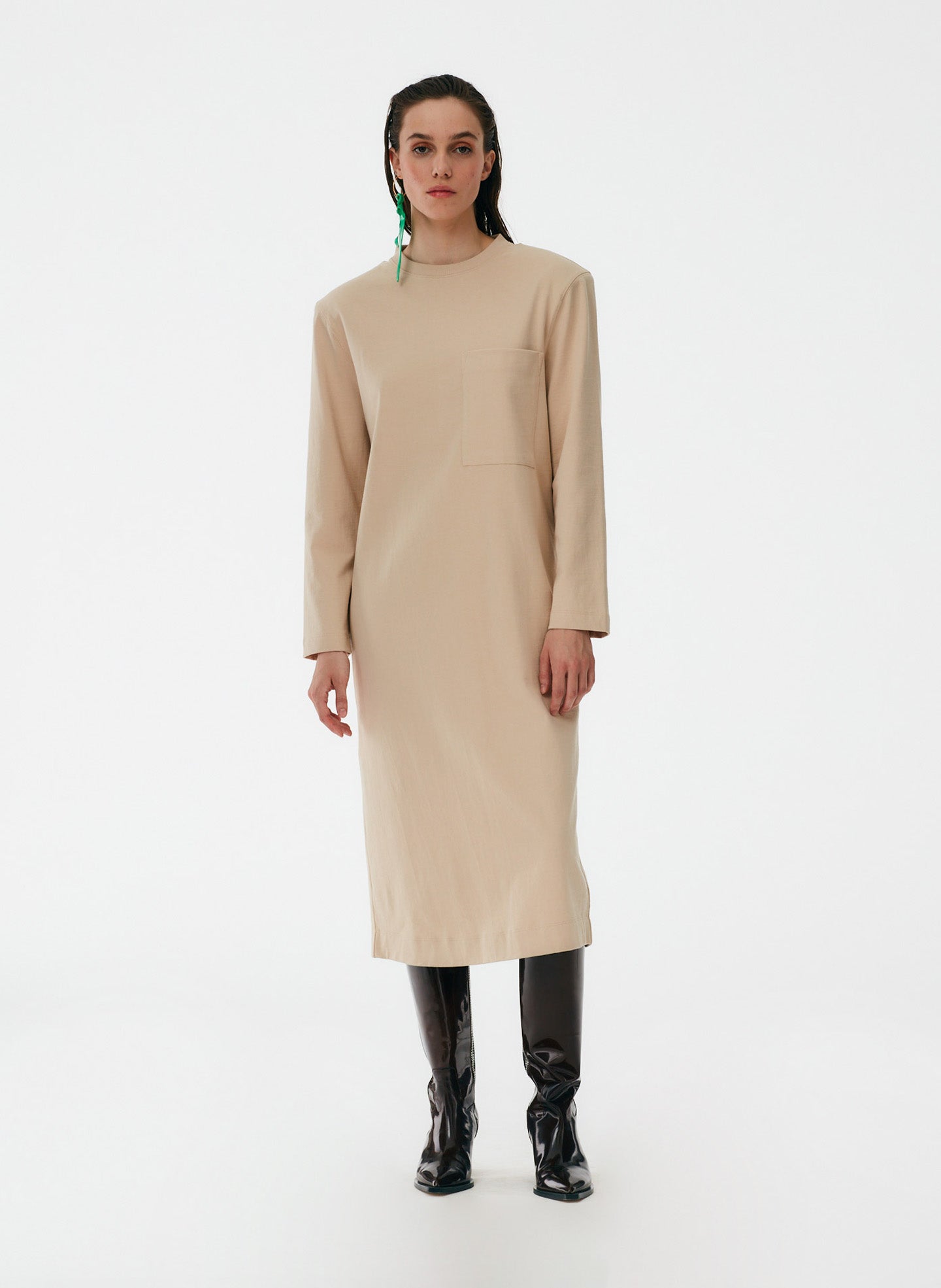 Punto Milano Long Sleeve Shoulder Pad T-Shirt Dress Tibi Official Punto Milano Long Sleeve Shoulder Pad T-Shirt Dress Tibi Official