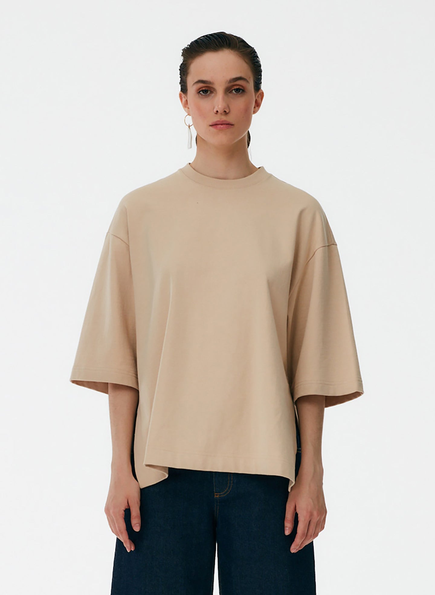 Punto Milano Crew With Side Slits T-Shirt - Light Toffee-1